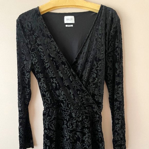 Anthropologie Velvet Burnout Romper MP, LP, L, Black Versatile Jumper By Saylor - Picture 5 of 9